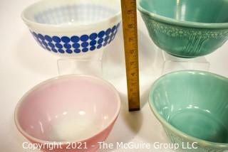 Group of Four (4) Pottery and Glass Mixing Bowls Includes Pyrex & Homer Laughlin.