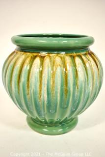 Vintage Robinson Ransbottom Co Green & Brown Roseville Pottery Pedestal Planter.  Measures 9" x 6".