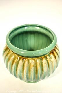 Vintage Robinson Ransbottom Co Green & Brown Roseville Pottery Pedestal Planter.  Measures 9" x 6".