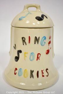 Vintage “Ring for Cookies” Pottery Cookie Jar with Bell in Lid. 10"T