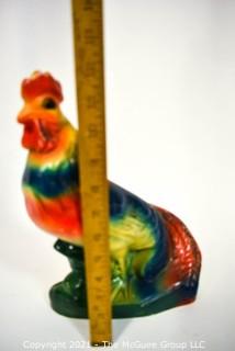 Bright Painted Plaster Ceramic Rooster.  Measures 9" x 12".