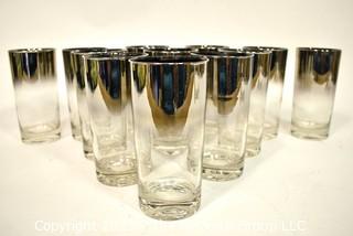 Set of Twelve (12) Dorothy Thorpe Midcentury Silver Fade Barware Tumbler Glasses. 