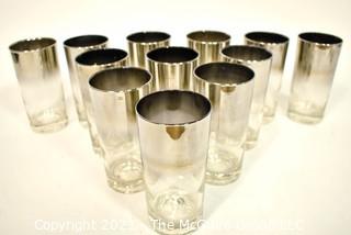 Set of Twelve (12) Dorothy Thorpe Midcentury Silver Fade Barware Tumbler Glasses. 