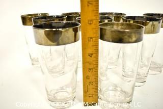 Set of Nine (9) Dorothy Thorpe Midcentury Silver Fade Barware Glasses