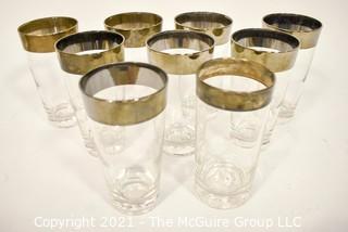 Set of Nine (9) Dorothy Thorpe Midcentury Silver Fade Barware Glasses