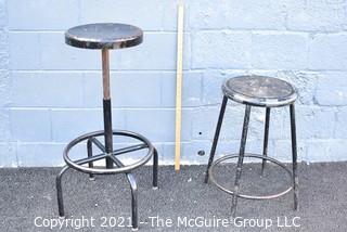 Two Vintage Industrial Metal Stools.