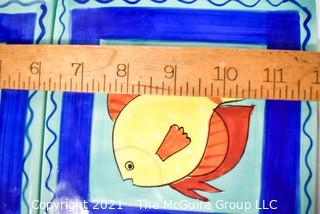 Painted Ceramic Fish Tiles.  Each measure 6" square.