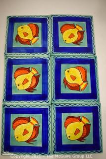 Painted Ceramic Fish Tiles.  Each measure 6" square.