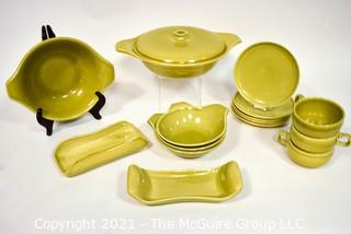 Set of Russel Wright Steubenville Mid Century Modern (MCM) Dishware in Chartreuse Green.