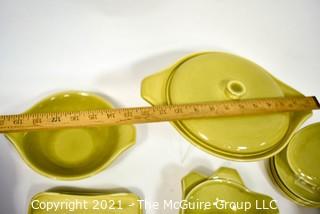 Set of Russel Wright Steubenville Mid Century Modern (MCM) Dishware in Chartreuse Green.