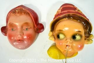 Two (2) Mid Century Vintage Dutch Girls  Chalkware Wall String Dispensers 