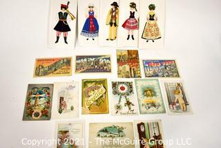 Group of Vintage Postcards and Hand Made Greeting Cards with Polish Costume Applique