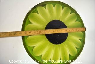 Mid Century Modern Lucite or Acrylic Large Green Sunflower Made by New Designs Inc, 1969.  It measures 16"D x 1" thick. 