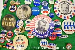 Collection of Vintage Mid Century Political Pins and Buttons Including Kennedy and Nixon. 