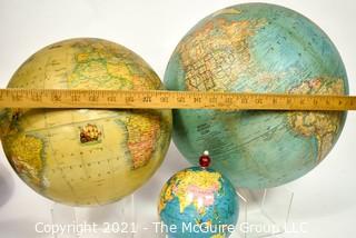 Three (3) Vintage World Globes Without Stands. 