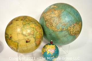 Three (3) Vintage World Globes Without Stands. 