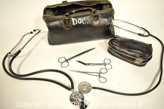 Vintage Leather Doctor's Bag with Instruments.