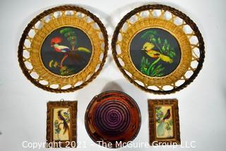 Five (5) Vintage Souvenir Decorative Items Made in Mexico from Bird Feathers.