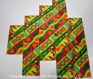 Ten (10) Mid-Century Artisan Made High Fire Enamel On Copper Wall Art Plaques or Tiles.  Each measures 3" x 6".