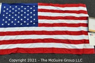 American Flag Flown Over The Capital on July 4th, 1976 at the Request of Edward M. Kennedy, US Senator for Albert Burrola, in Box with Paperwork .  Measures 3' x 5'.