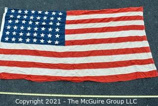 Vintage 48 Star American Flag with Cotton Stitched Stripes & Applique Stars. Measures 37" X 75”.