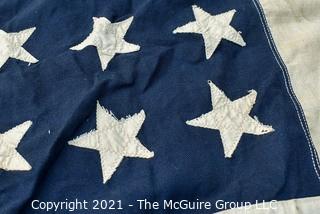 Vintage 48 Star American Flag with Cotton Stitched Stripes & Applique Stars. Measures 37" X 75”.