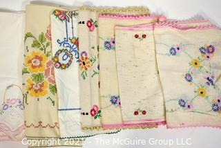 Group of Vintage Hand Embroidered Linens. 