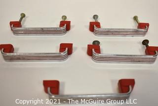 Lot of (6) Vintage Mid Century Art Deco Chrome and Red Bakelite Drawer Pulls.