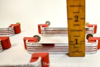 Lot of (6) Vintage Mid Century Art Deco Chrome and Red Bakelite Drawer Pulls.