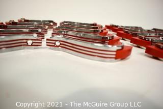 Lot of (20) Vintage Mid Century Art Deco Chrome and Red Bakelite Drawer Pulls.