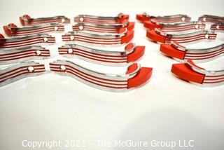 Lot of (20) Vintage Mid Century Art Deco Chrome and Red Bakelite Drawer Pulls.