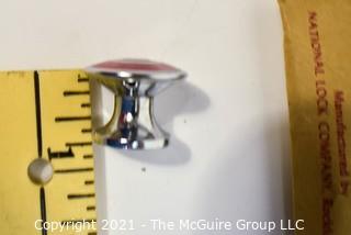 NOS Vintage Bright Chromium Plated Knobs with Red Detail, made by National Lock Company