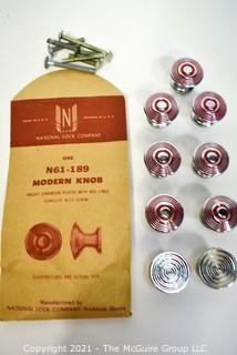 NOS Vintage Bright Chromium Plated Knobs with Red Detail, made by National Lock Company