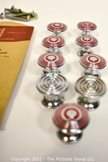 NOS Vintage Bright Chromium Plated Knobs with Red Detail, made by National Lock Company