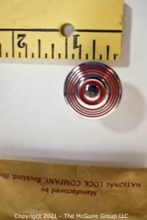 NOS Vintage Bright Chromium Plated Knobs with Red Detail, made by National Lock Company