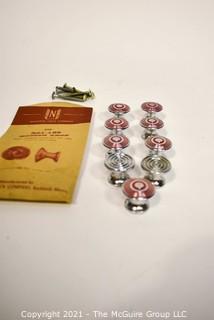 NOS Vintage Bright Chromium Plated Knobs with Red Detail, made by National Lock Company