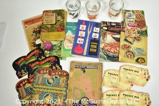 Eclectic Group of Vintage Cooking Books, Glassware & Needle Folders.