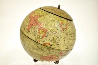 Antique English Huntley & Palmers Figural World Globe Advertising Biscuit Tin
