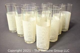 Set of 10 Vintage Mid Century Tumblers with White Stripe Base. 