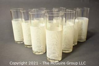 Set of 10 Vintage Mid Century Tumblers with White Stripe Base. 