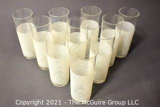 Set of 10 Vintage Mid Century Tumblers with White Stripe Base. 