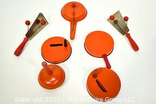 Group of Eight (8) Vintage Metal Halloween Noisemakers. 
