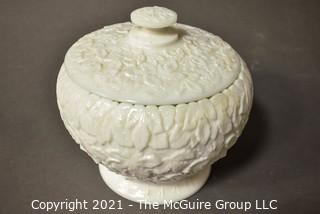 Vintage Ornate Milk Glass Pedestal Candy Jar with Lid