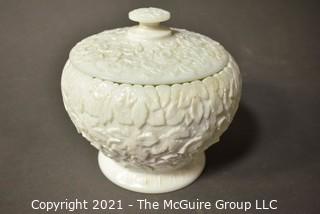 Vintage Ornate Milk Glass Pedestal Candy Jar with Lid