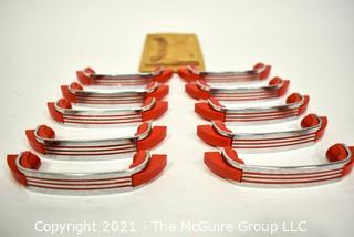 Lot of 10 Vintage Mid Century Art Deco Chrome and Red Bakelite Drawer Pulls.