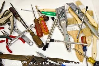 Assorted Hand Tools and NIB Paint Brushes 