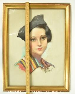 Framed Under Glass Original Art Portrait of Woman Signed by Artist F.H. Bryant.  Measures 18" x 24".