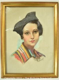 Framed Under Glass Original Art Portrait of Woman Signed by Artist F.H. Bryant.  Measures 18" x 24".