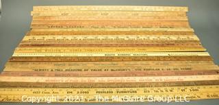 Collection of Vintage Wooden Advertising or Promotional Yardsticks Rulers. 