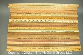 Collection of Vintage Wooden Advertising or Promotional Yardsticks Rulers. 